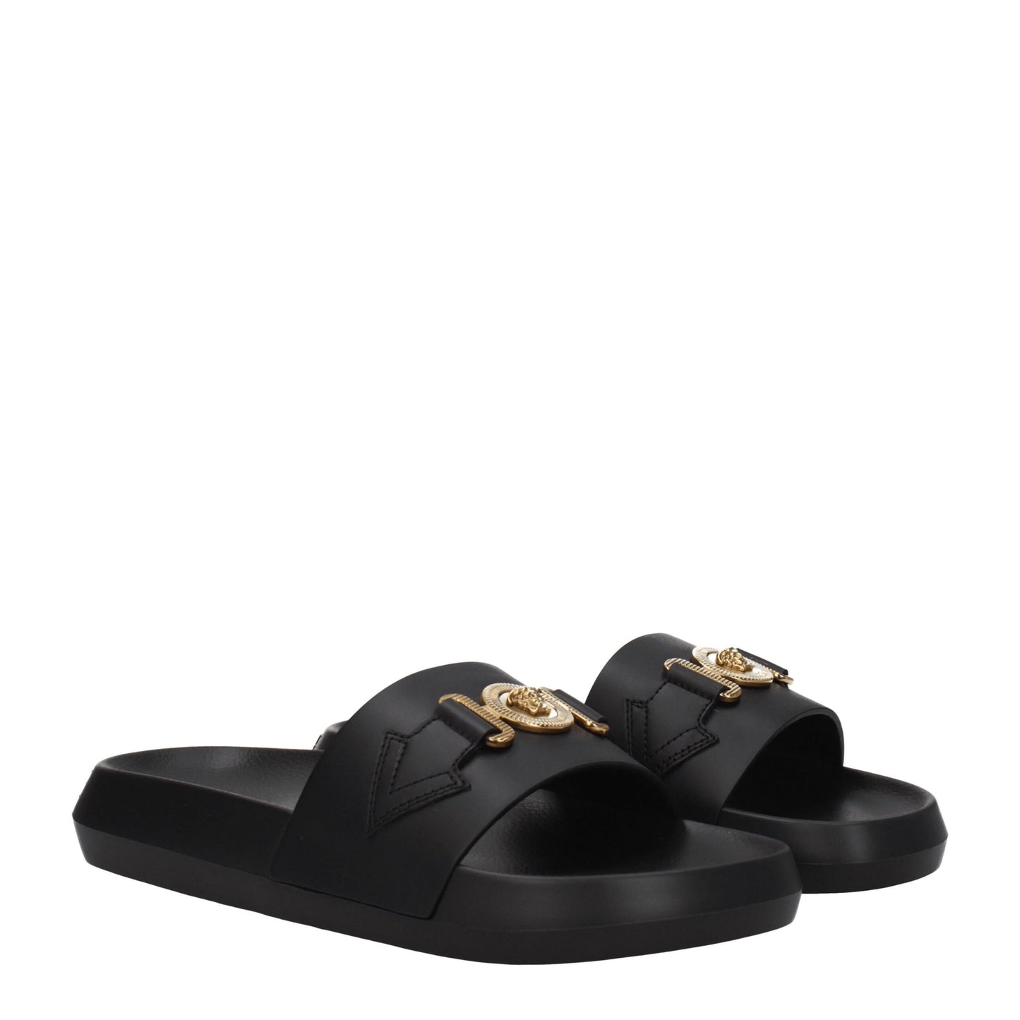 Pantofole in pelle nera Versace