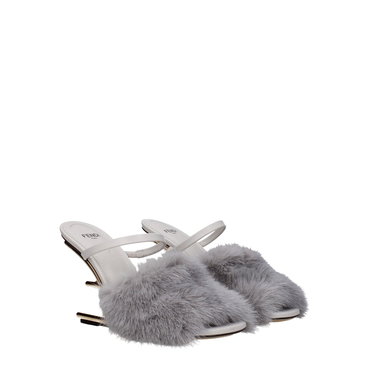 Pantoufles Fendi en vison gris