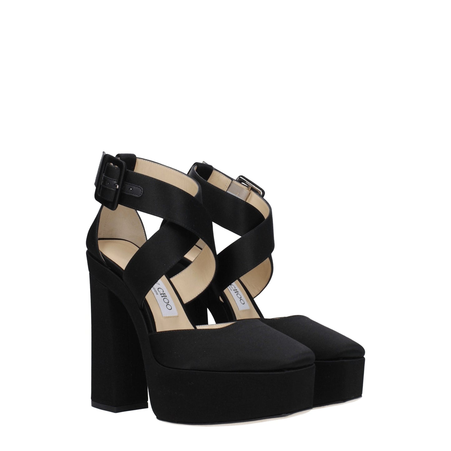 Sandali con plateau in raso nero Jimmy Choo
