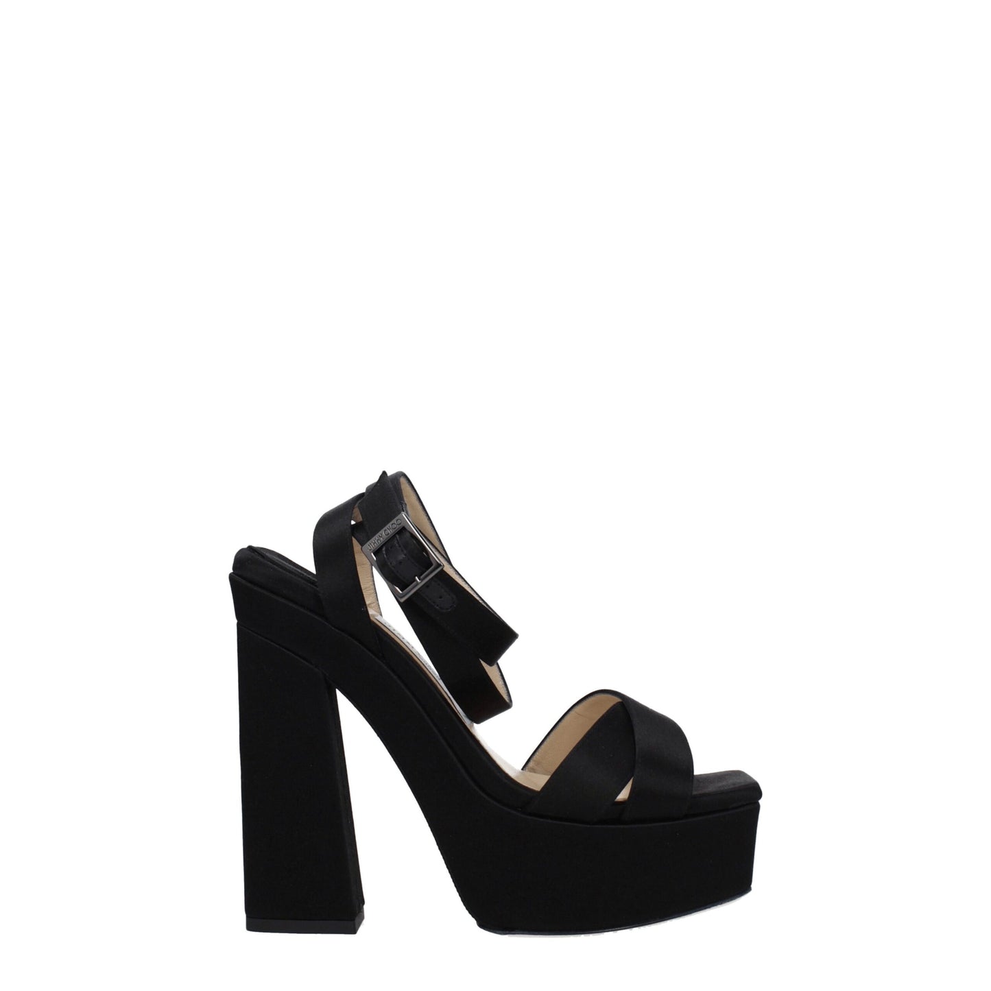 Sandali con plateau in raso nero Jimmy Choo