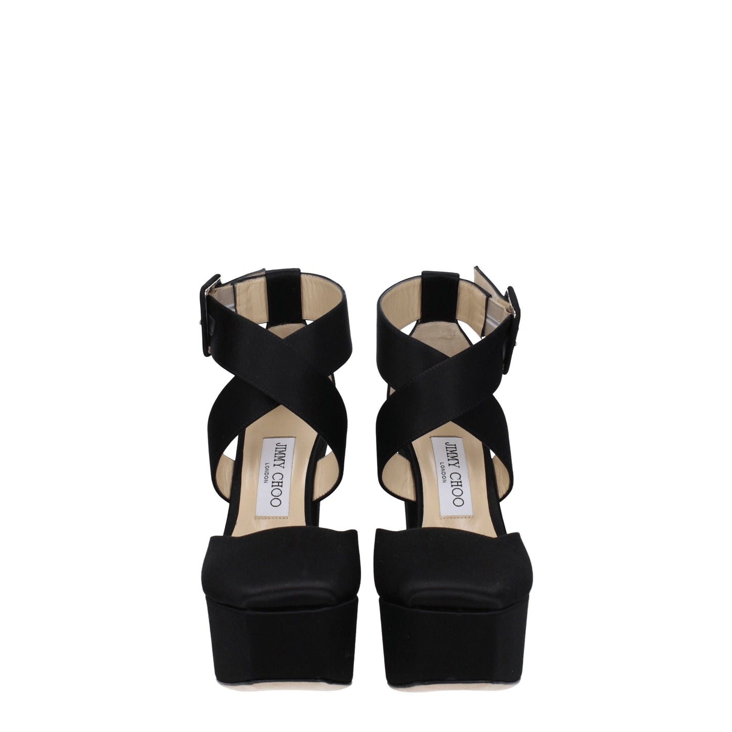 Sandali con plateau in raso nero Jimmy Choo