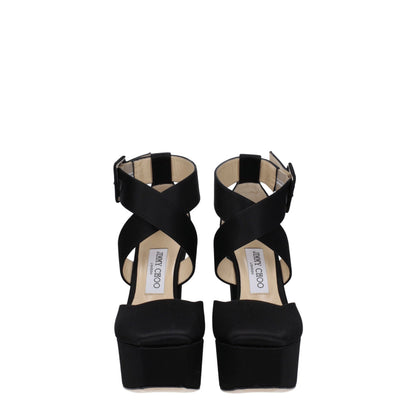 Sandali con plateau in raso nero Jimmy Choo