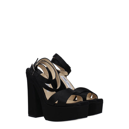 Sandali con plateau in raso nero Jimmy Choo