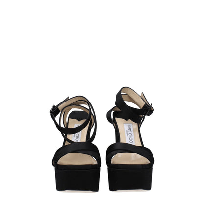 Sandali con plateau in raso nero Jimmy Choo