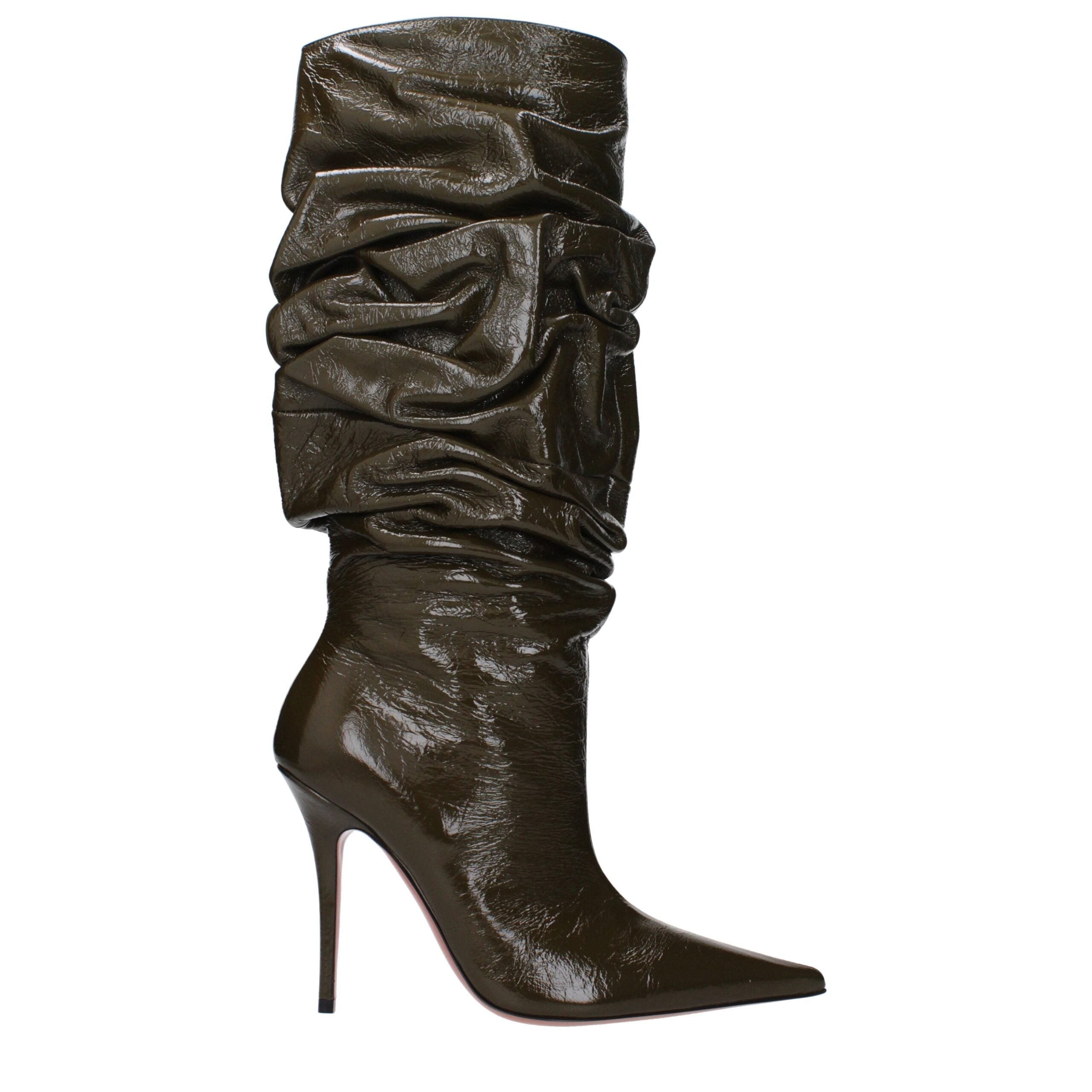 Bottes à talons hauts en cuir vert Amina Muaddi