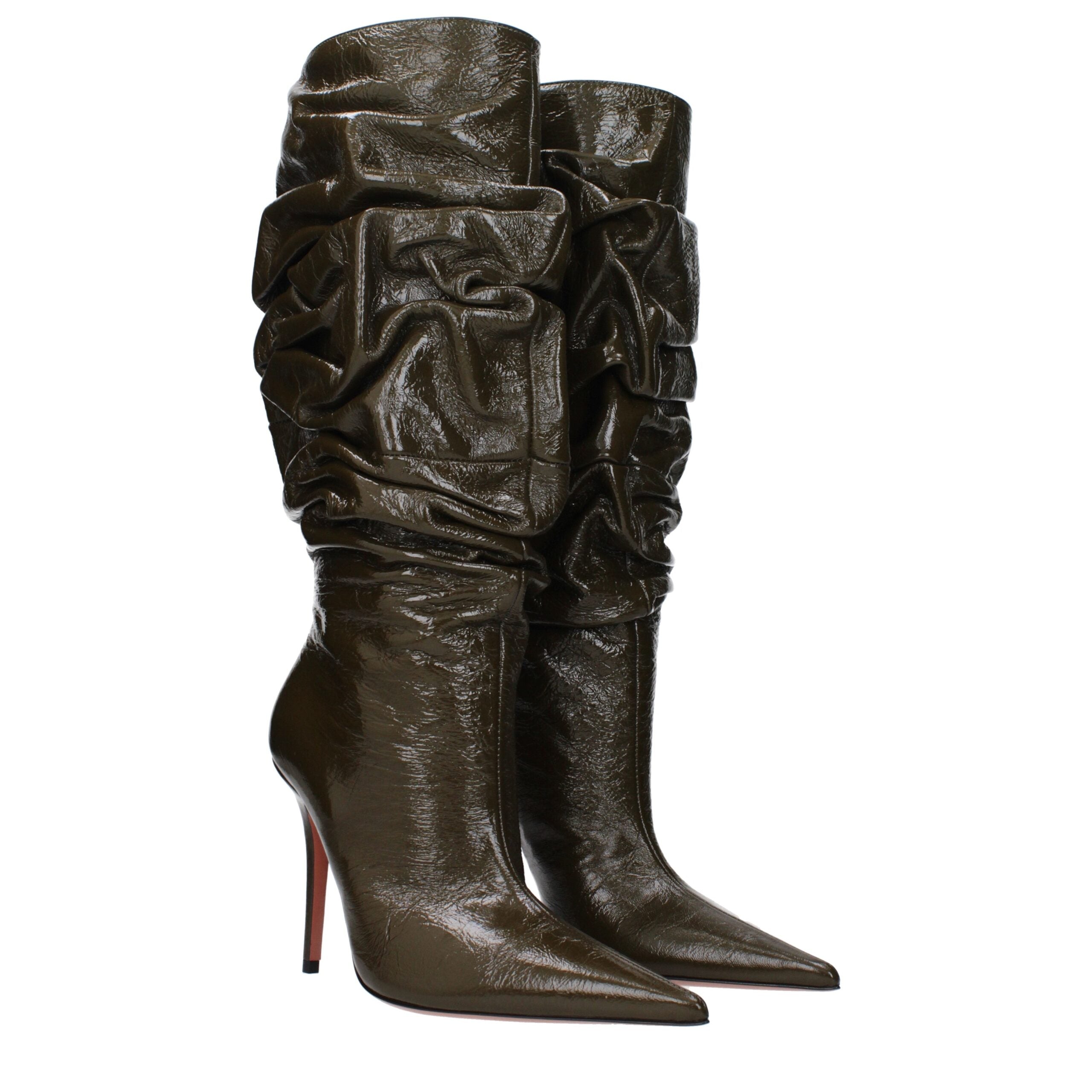 Bottes à talons hauts en cuir vert Amina Muaddi