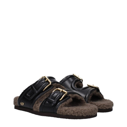 Pantoufles en cuir noir Valentino Garavani