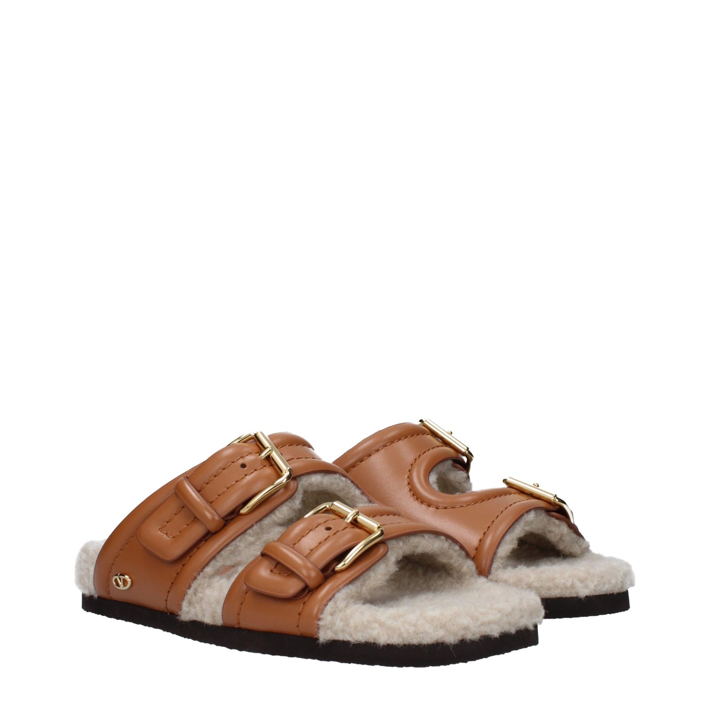 Pantoufles en cuir marron Valentino Garavani