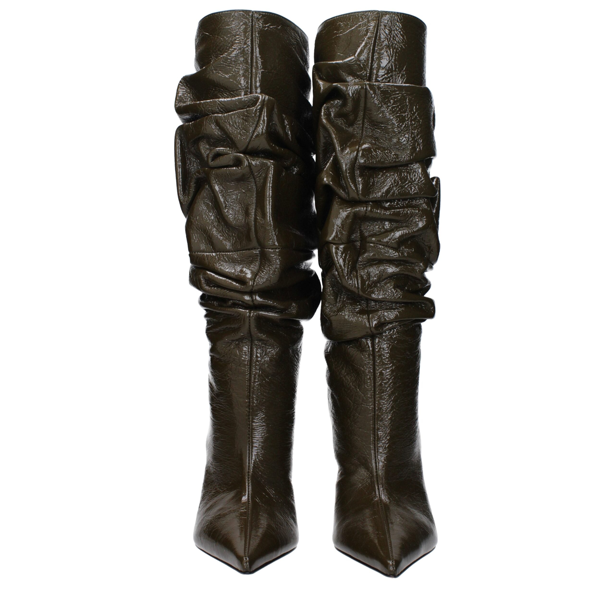 Bottes à talons hauts en cuir vert Amina Muaddi