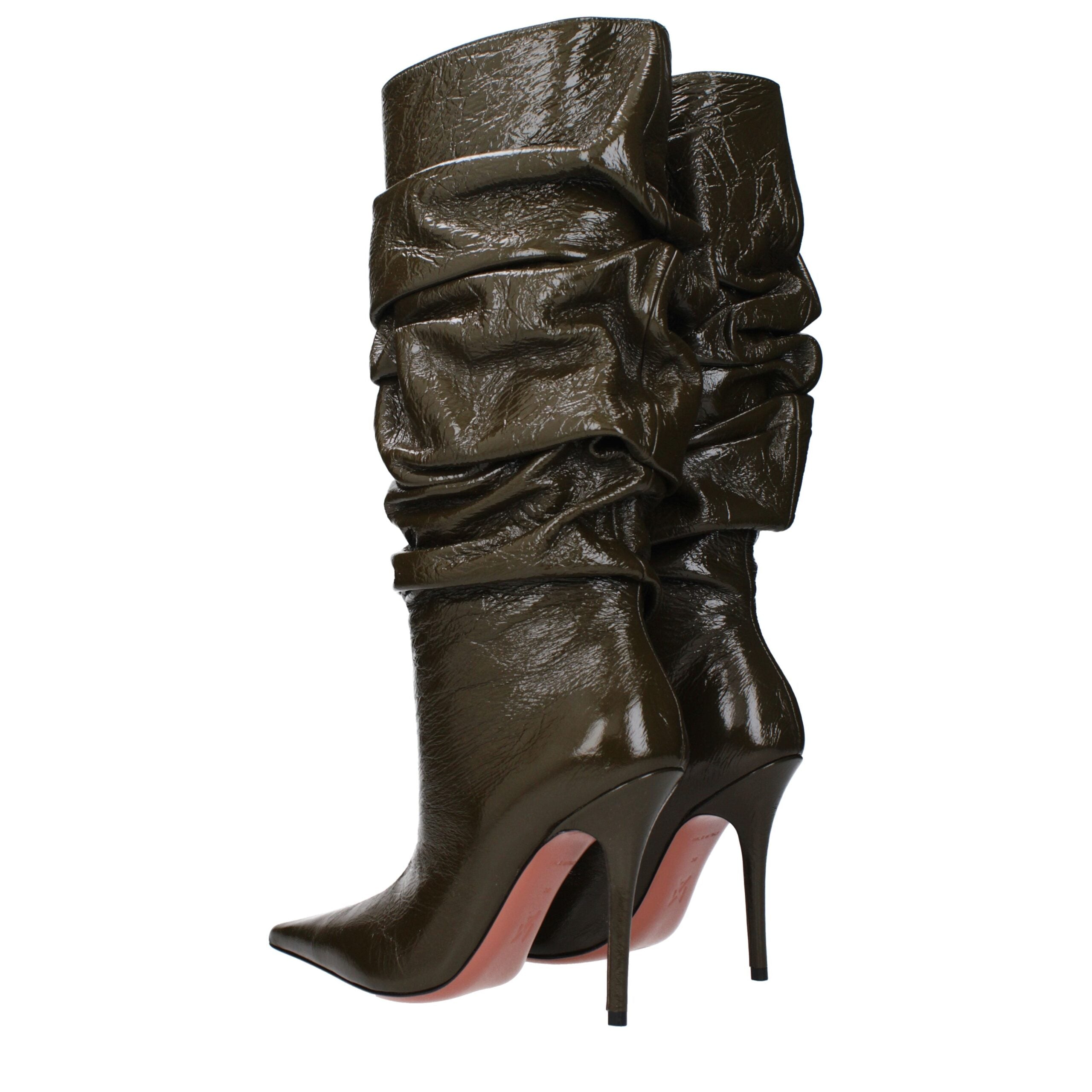 Bottes à talons hauts en cuir vert Amina Muaddi