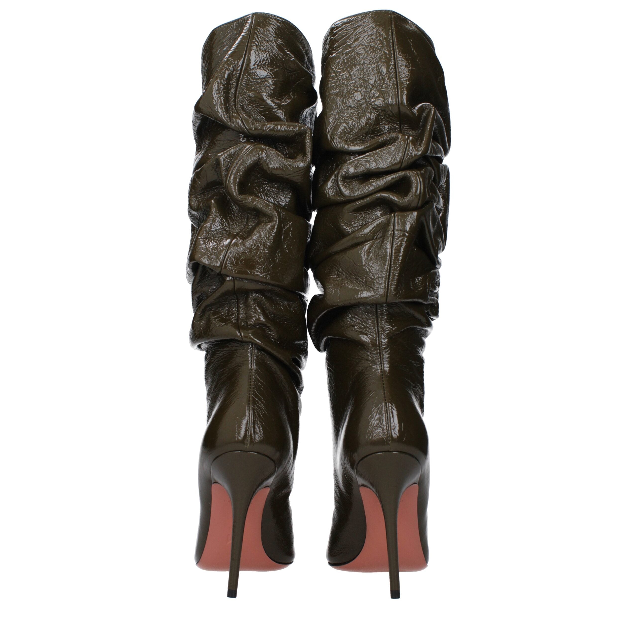 Bottes à talons hauts en cuir vert Amina Muaddi