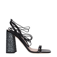 Sandali con plateau in pelle nera Miu Miu