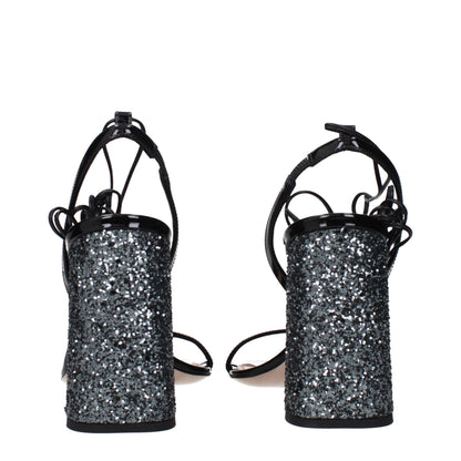 Sandali con plateau in pelle nera Miu Miu