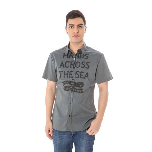 Costume National "Camicia da uomo in cotone grigio con colletto italiano"