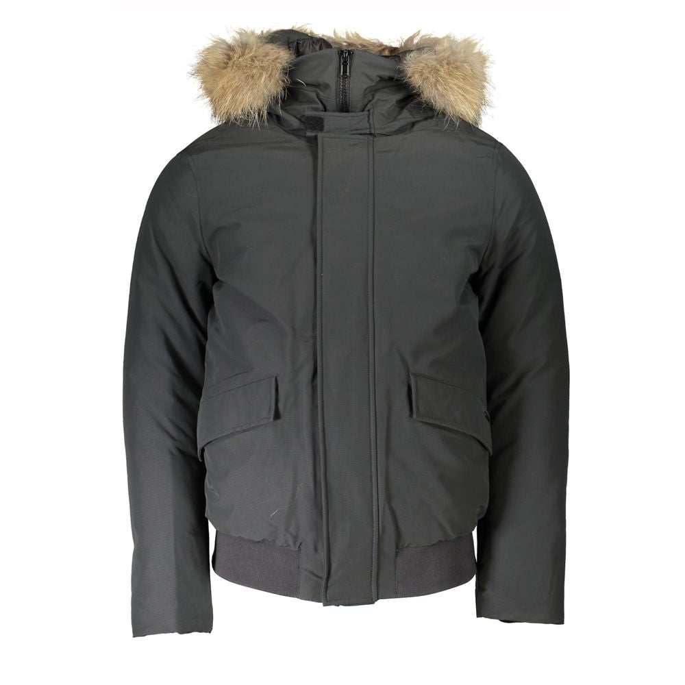 Veste Woolrich grise en coton pour homme avec capuche et fourrure amovible