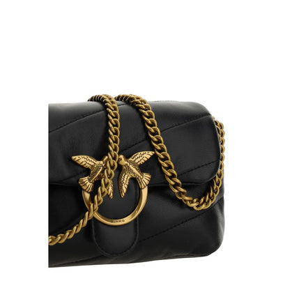 PINKO Black Calf Leather Bos Taurus Shoulder Bag