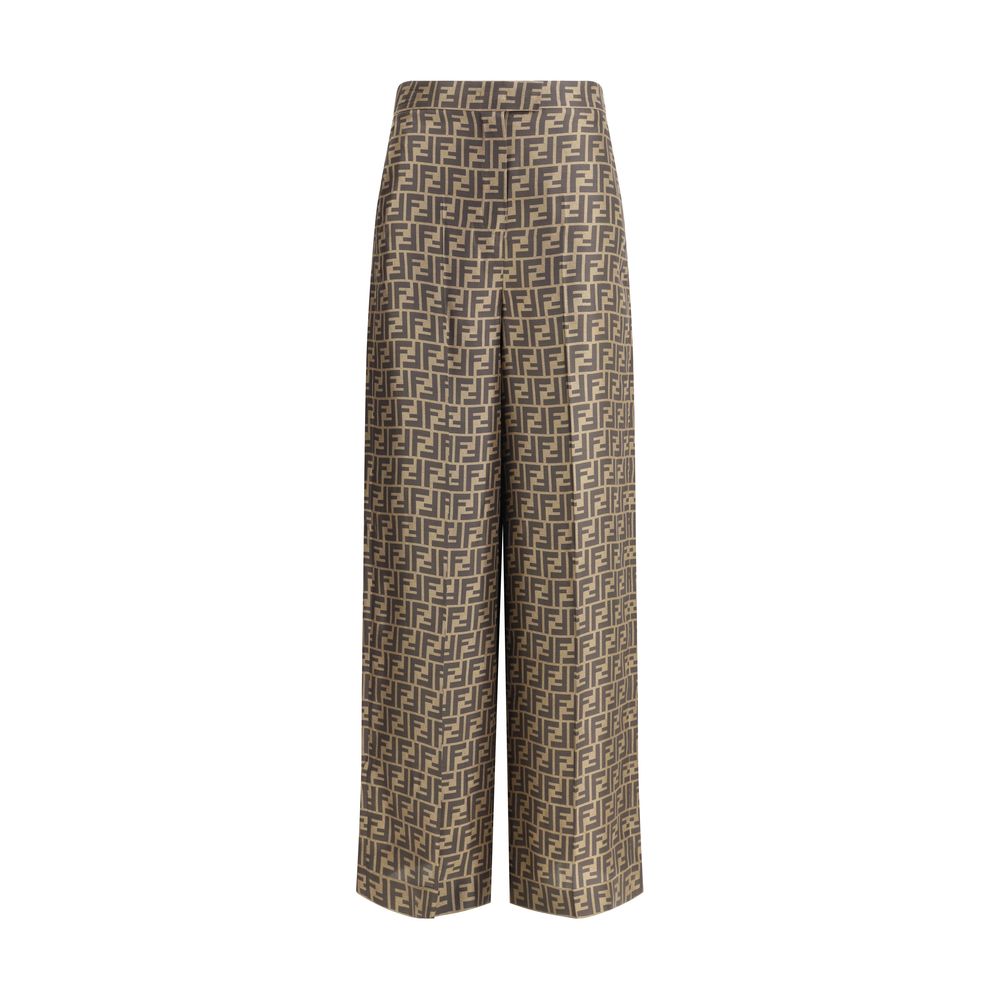 Pantalon décontracté en soie marron Fendi
