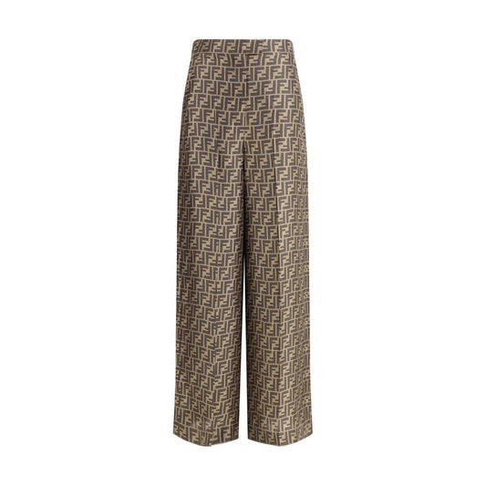 Pantaloni casual in seta marrone Fendi