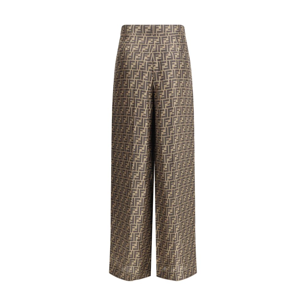 Pantalon décontracté en soie marron Fendi