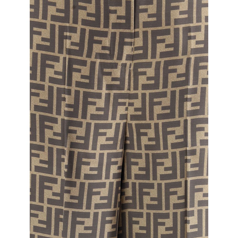 Pantalon décontracté en soie marron Fendi
