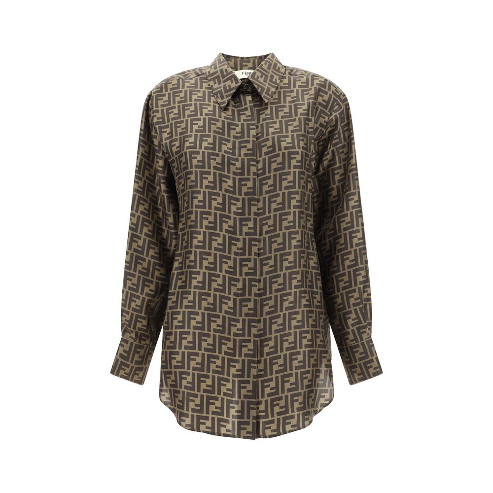 Camicia in seta marrone Fendi