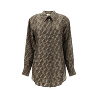 Camicia in seta marrone Fendi