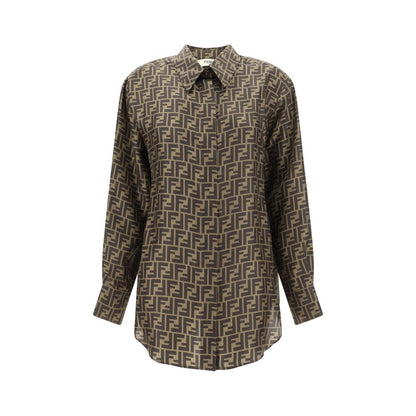 Camicia in seta marrone Fendi