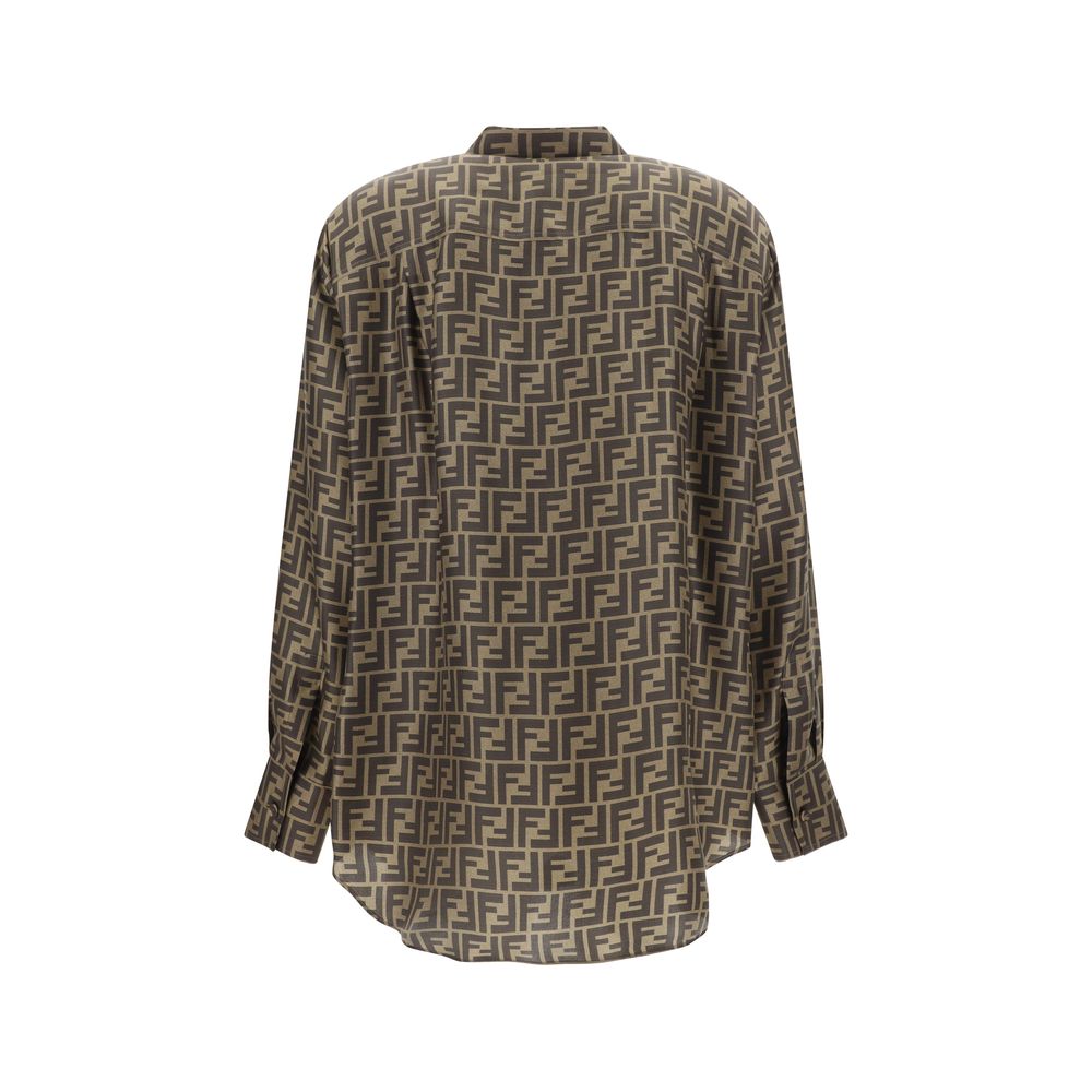 Camicia in seta marrone Fendi