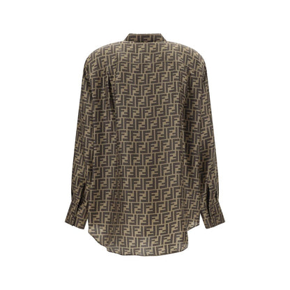 Camicia in seta marrone Fendi