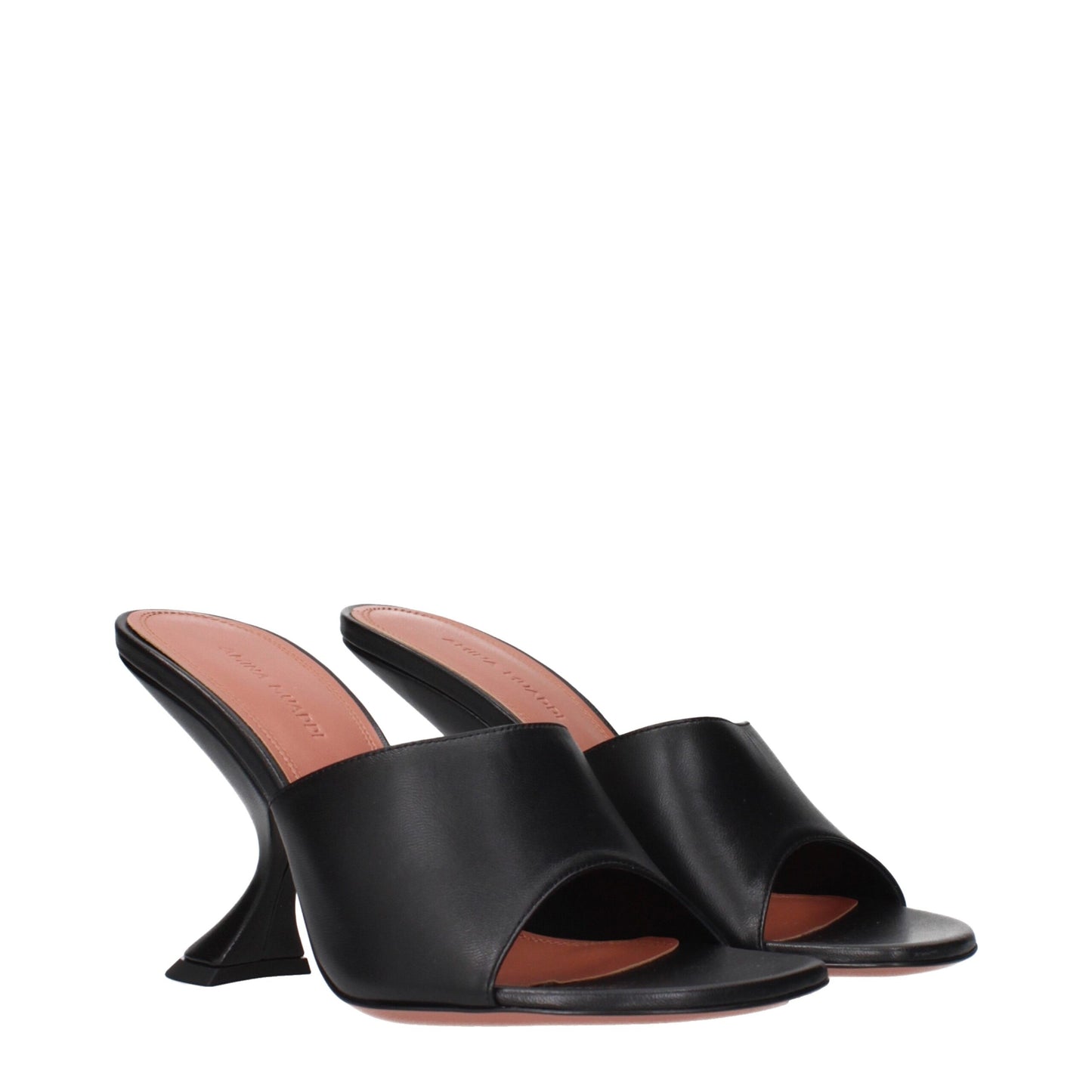 Sandali con tacco a spillo in pelle nera di Amina Muaddi