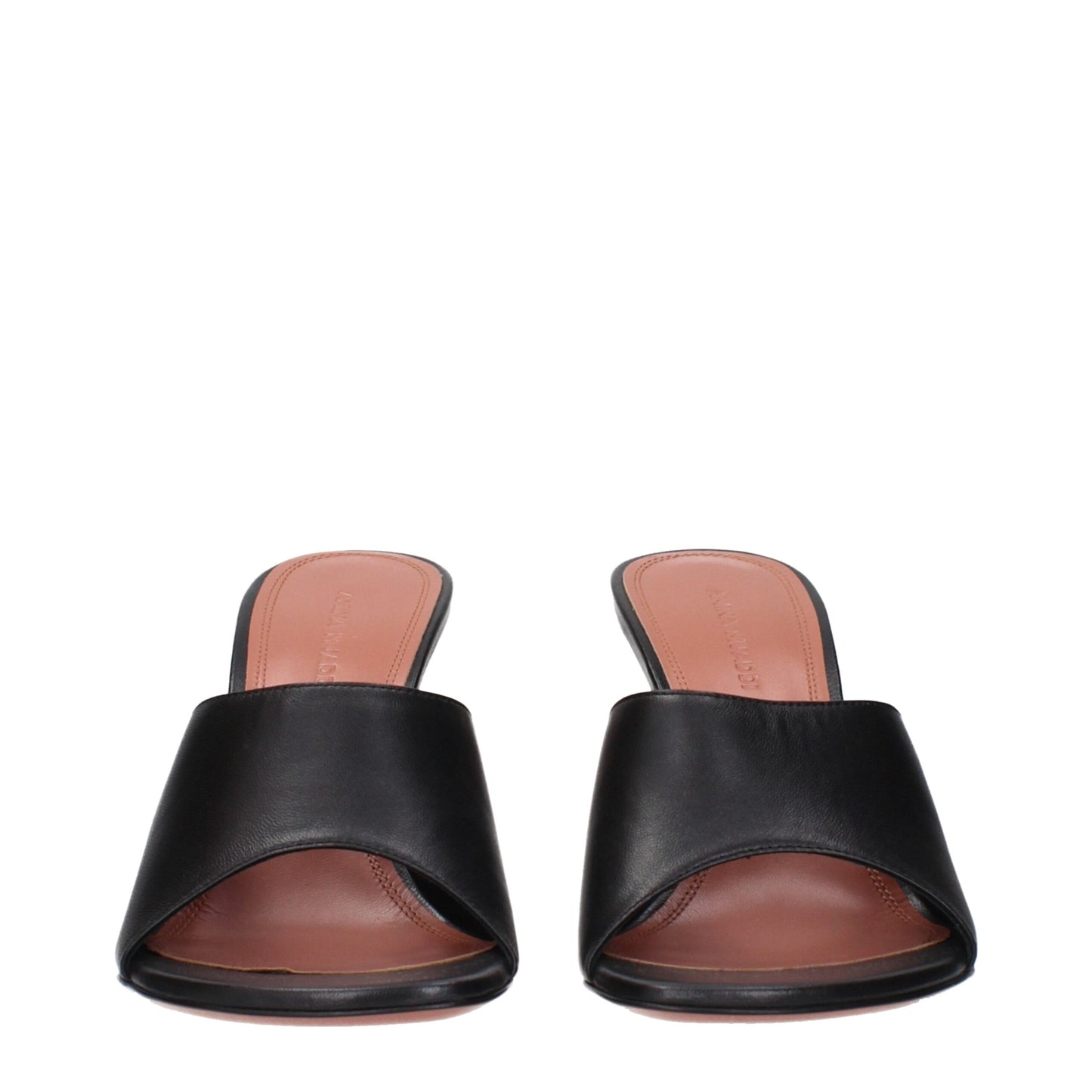 Sandali con tacco a spillo in pelle nera di Amina Muaddi