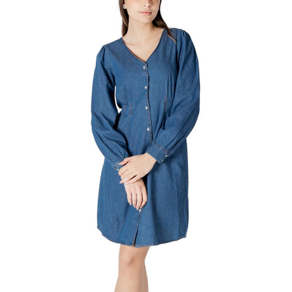 Abito corto in cotone blu ICHI