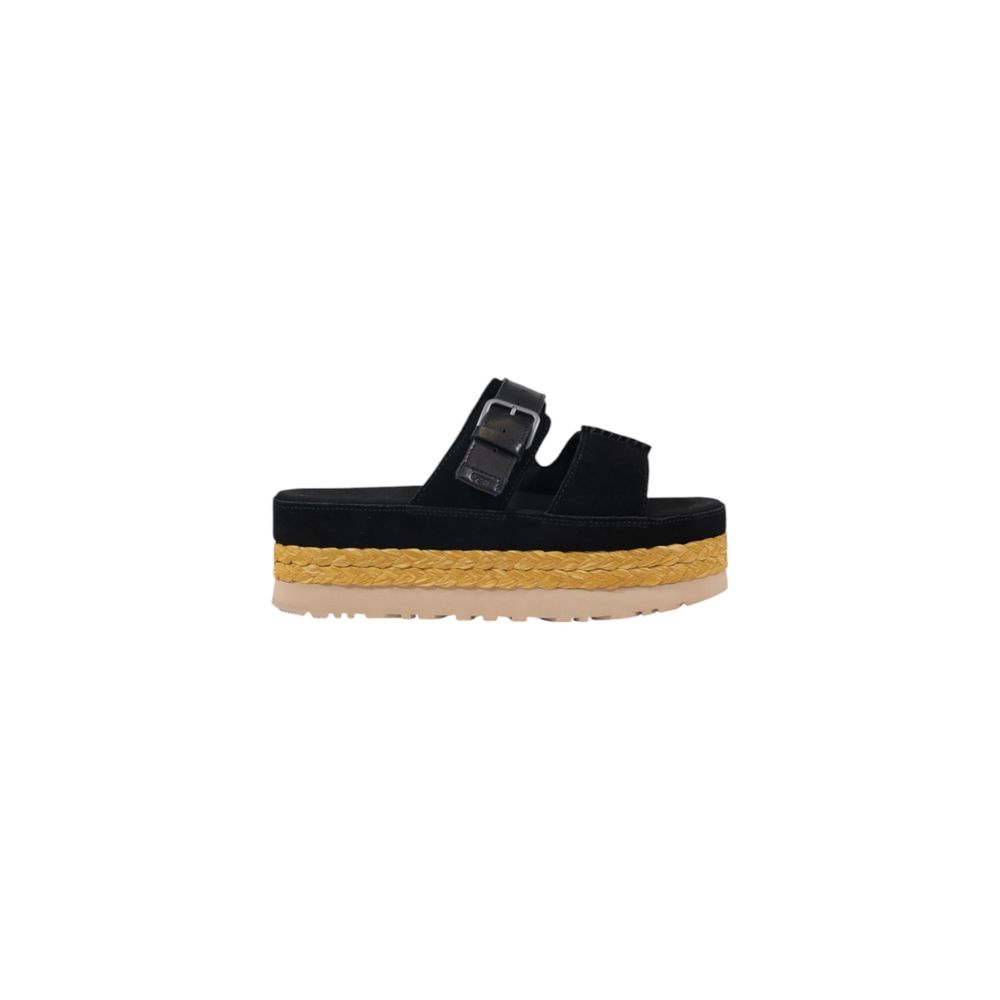 Sandali con plateau in pelle scamosciata nera UGG