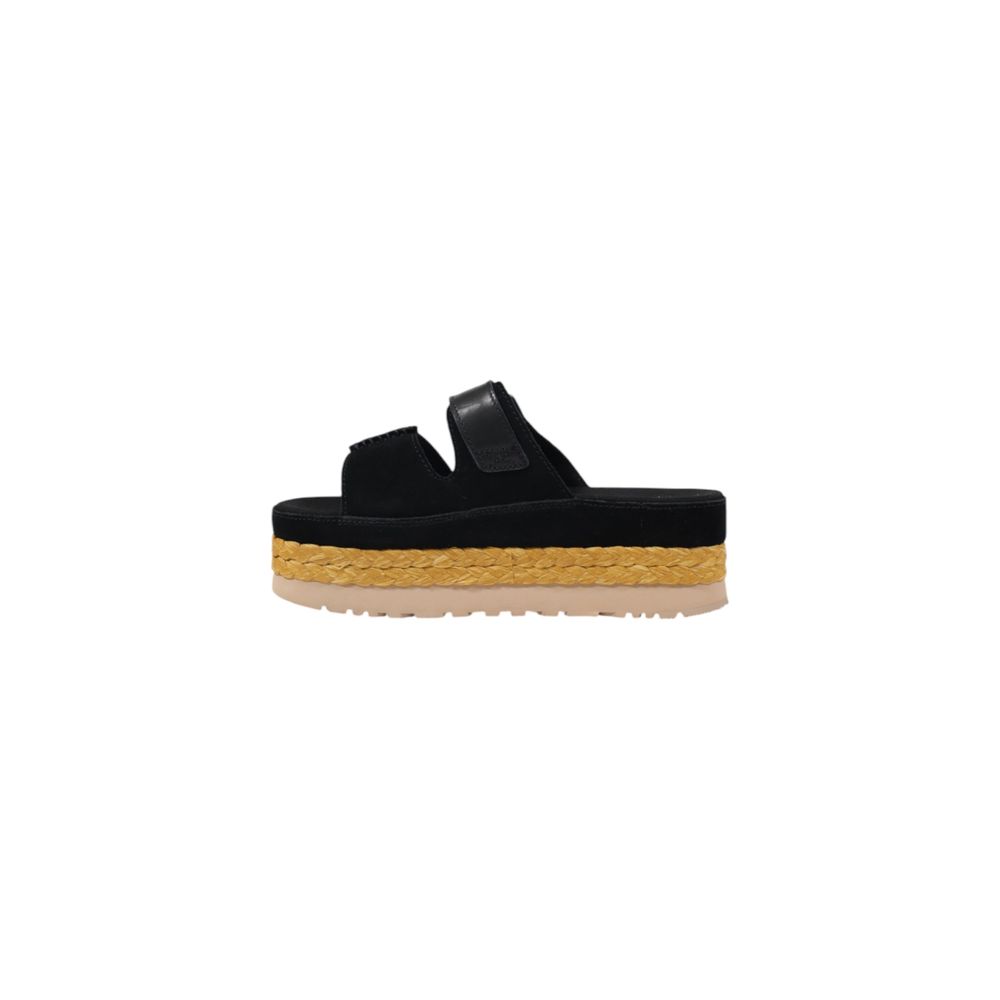 Sandali con plateau in pelle scamosciata nera UGG