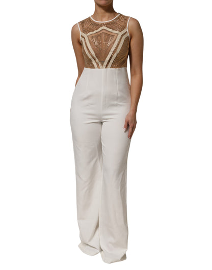 Combinaison sans manches Mangano blanche beige en maille ornée de cristaux