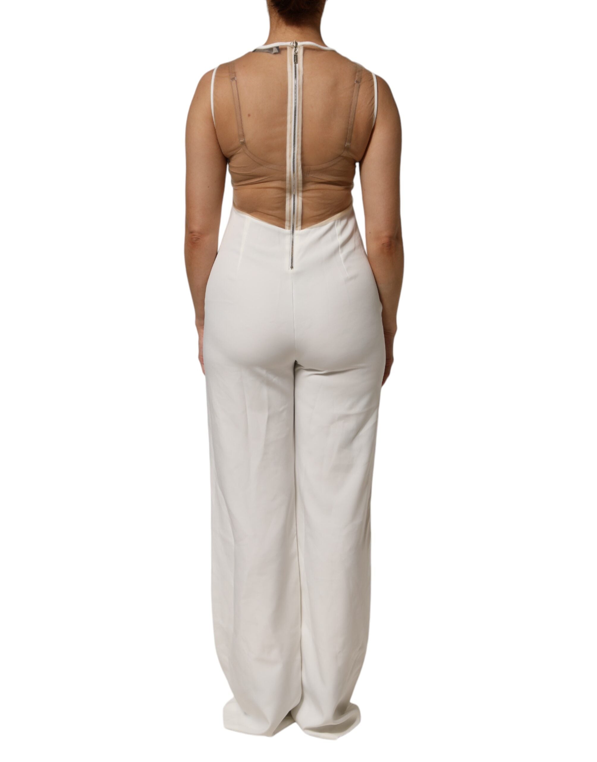 Combinaison sans manches Mangano blanche beige en maille ornée de cristaux