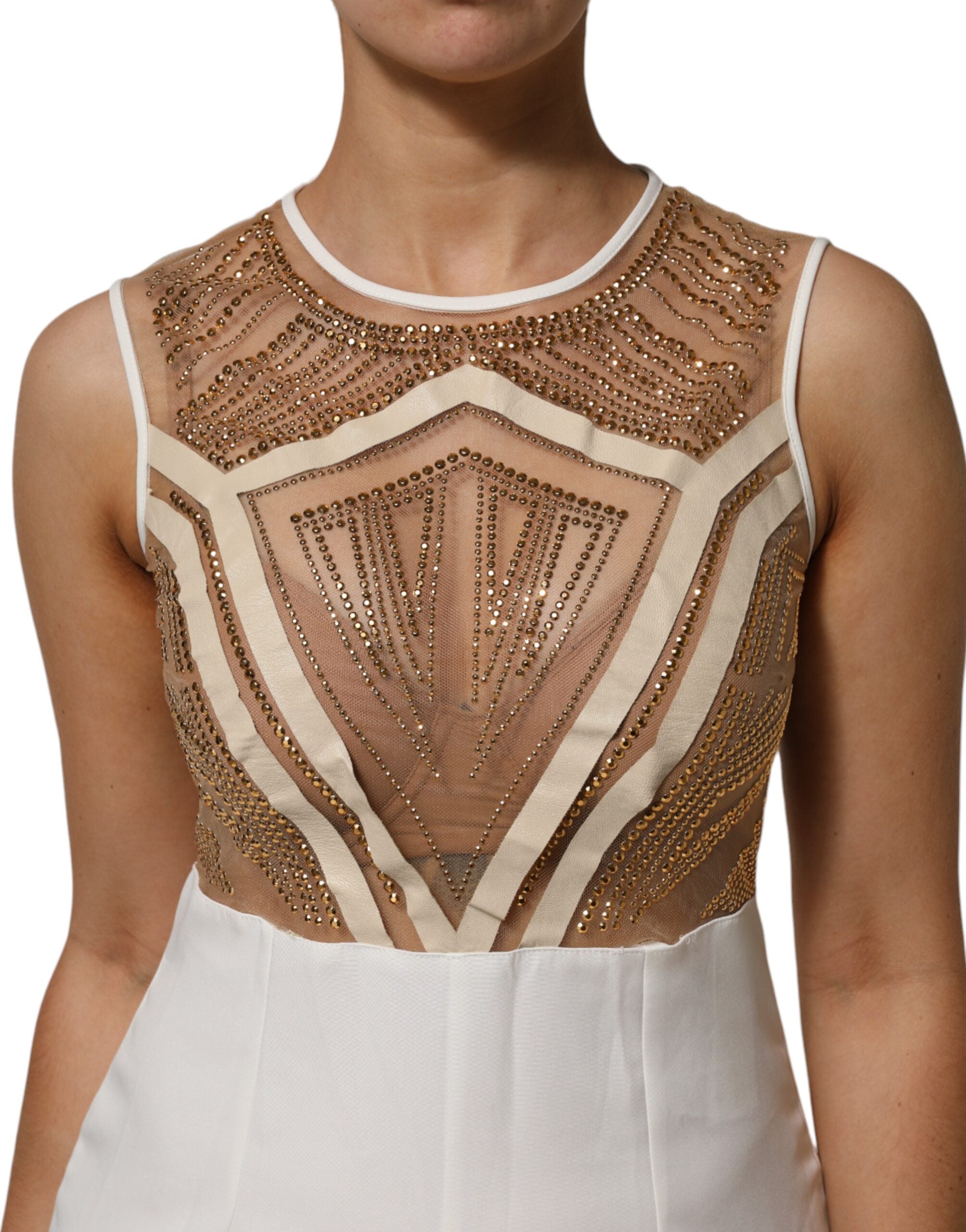Combinaison sans manches Mangano blanche beige en maille ornée de cristaux
