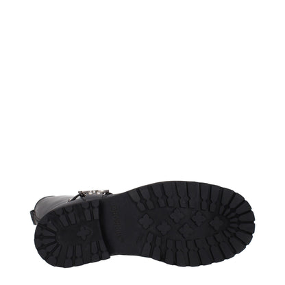 Stivali piatti in pelle nera bianco sporco