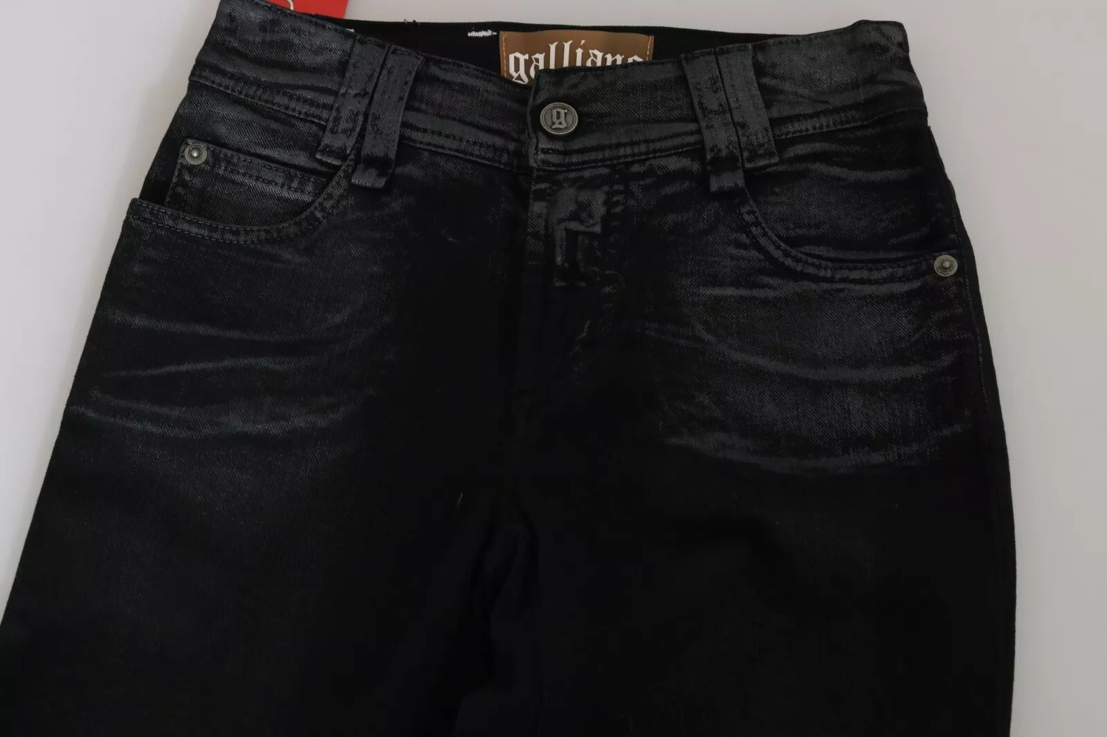 Jean décontracté John Galliano en denim noir délavé taille haute évasé