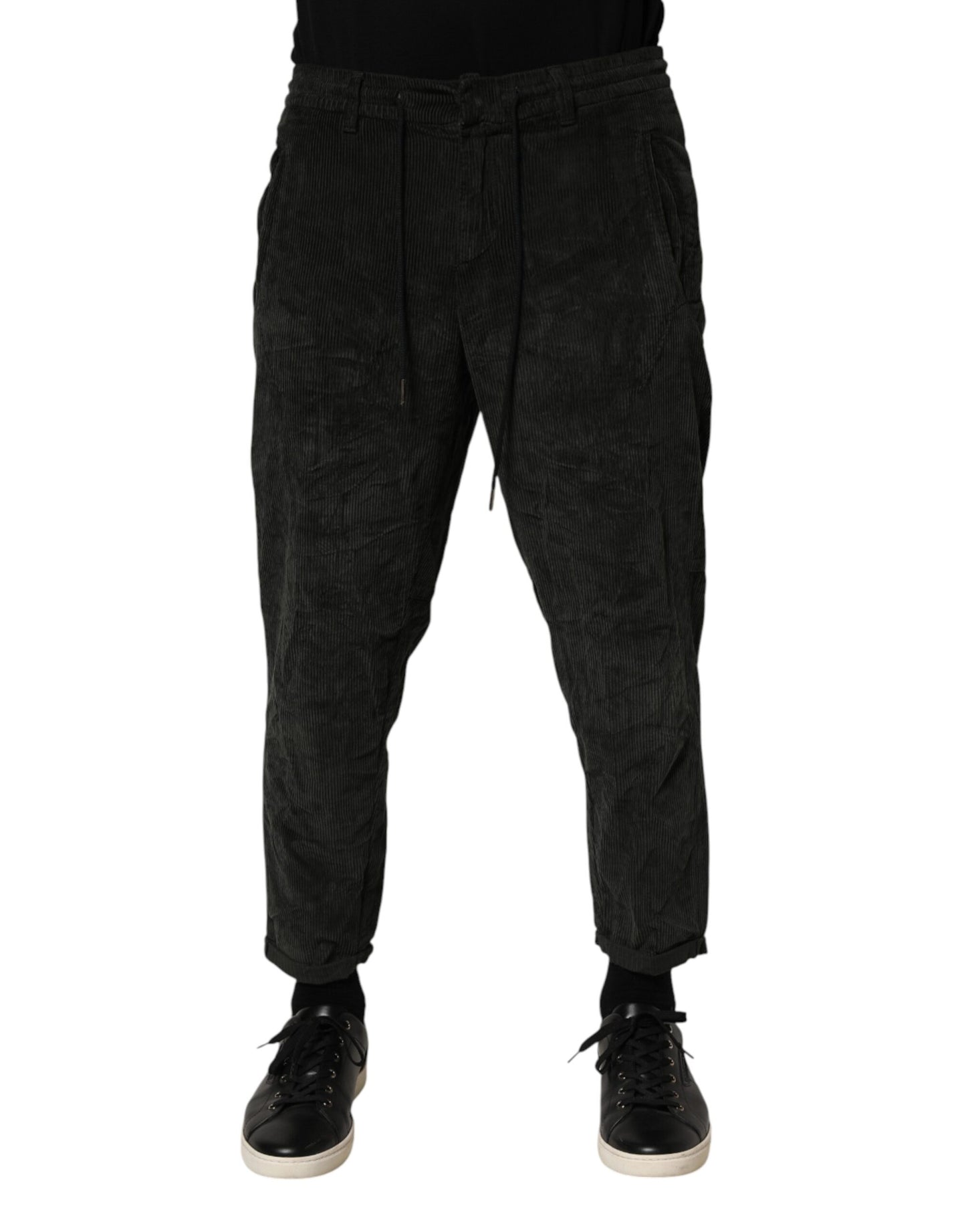 Dondup Pantaloni da uomo in velluto a costine neri a vita media cropped