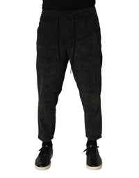 Dondup Pantaloni da uomo in velluto a costine neri a vita media cropped