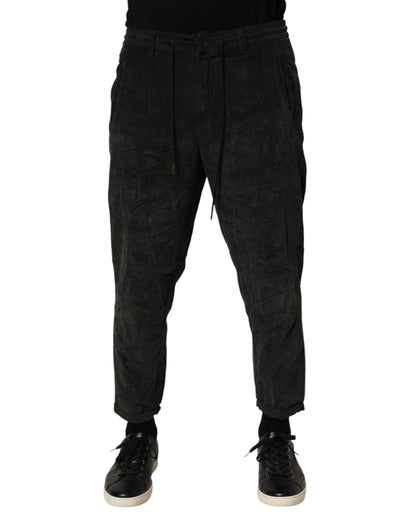 Dondup Pantaloni da uomo in velluto a costine neri a vita media cropped