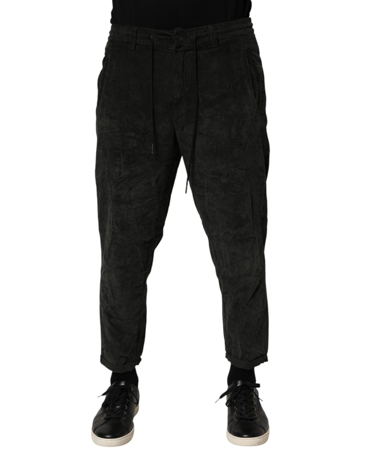 Pantalon coupe droite en velours côtelé taille mi-haute noir pour homme Dondup