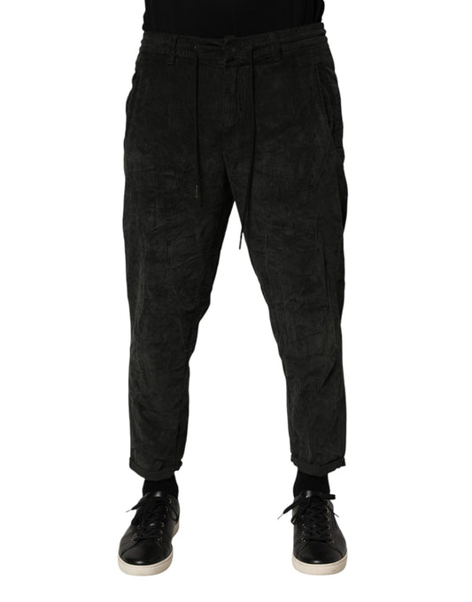 Dondup Pantaloni da uomo in velluto a costine neri a vita media cropped