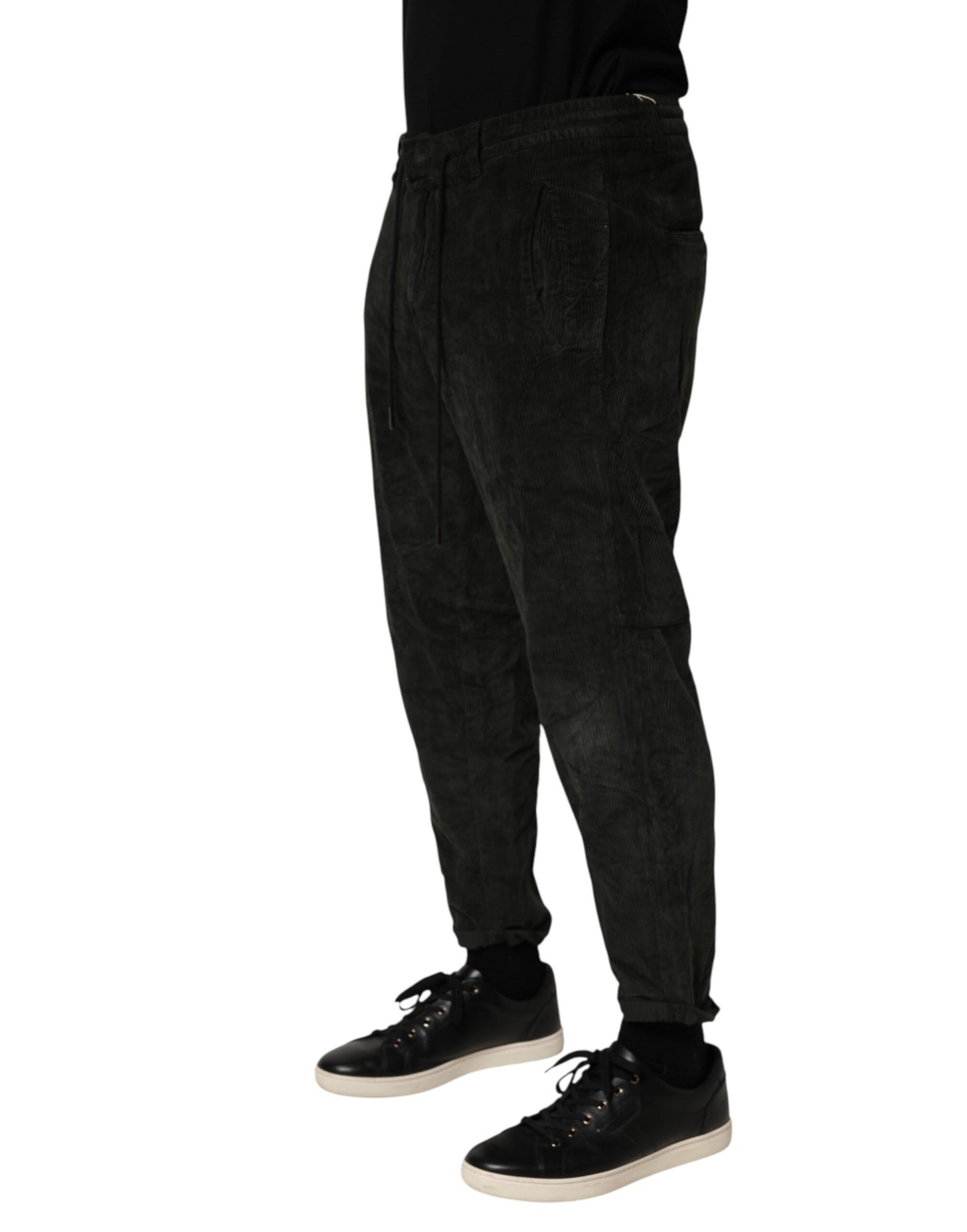 Dondup Pantaloni da uomo in velluto a costine neri a vita media cropped