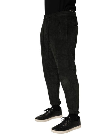 Dondup Pantaloni da uomo in velluto a costine neri a vita media cropped