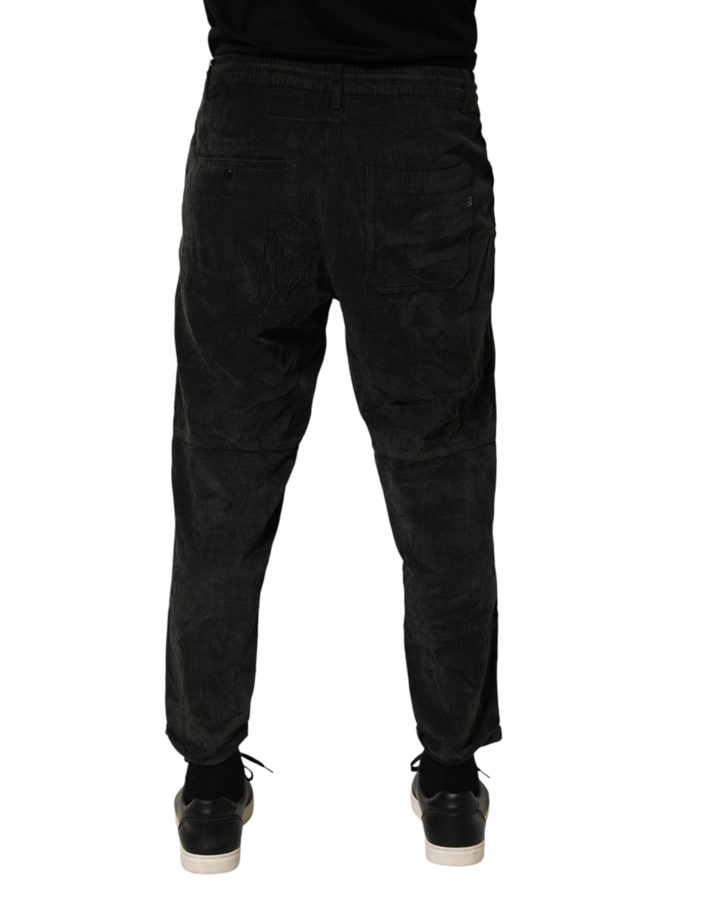 Dondup Pantaloni da uomo in velluto a costine neri a vita media cropped