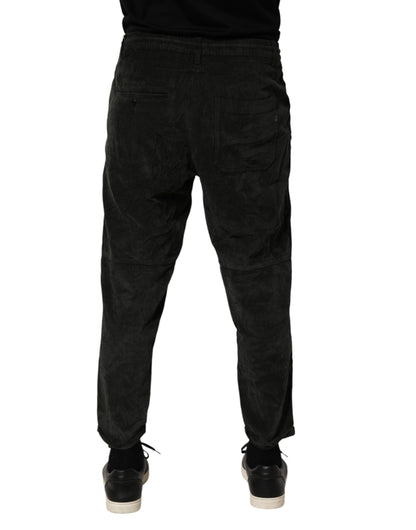 Dondup Pantaloni da uomo in velluto a costine neri a vita media cropped