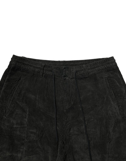 Dondup Pantaloni da uomo in velluto a costine neri a vita media cropped