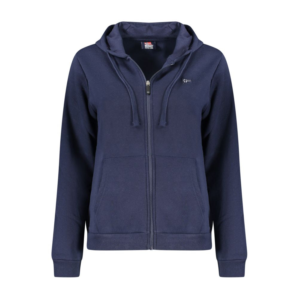 Felpa da donna in cotone blu con cappuccio e cerniera, Norvegia 1963